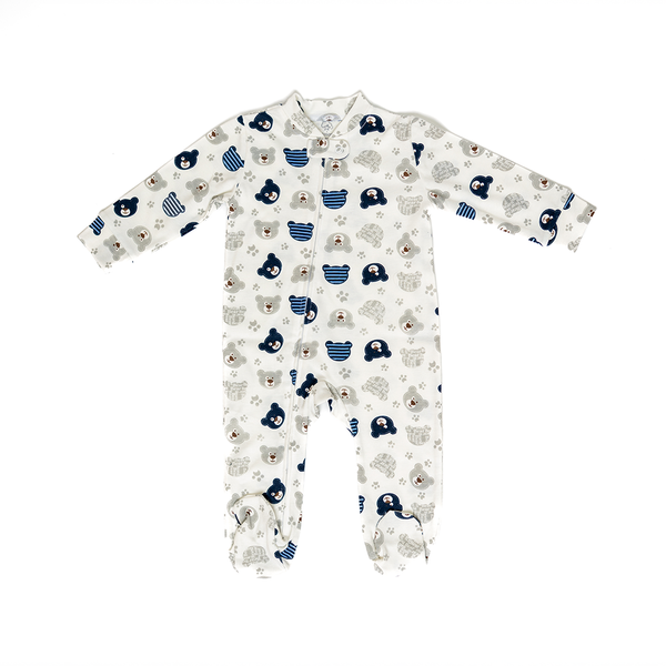 Bear in blue baby jumpsuit